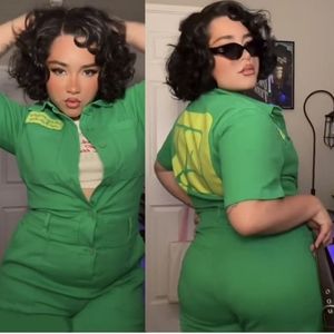PRIDE Green Short-Sleeve Utility Romper with Graphic Back